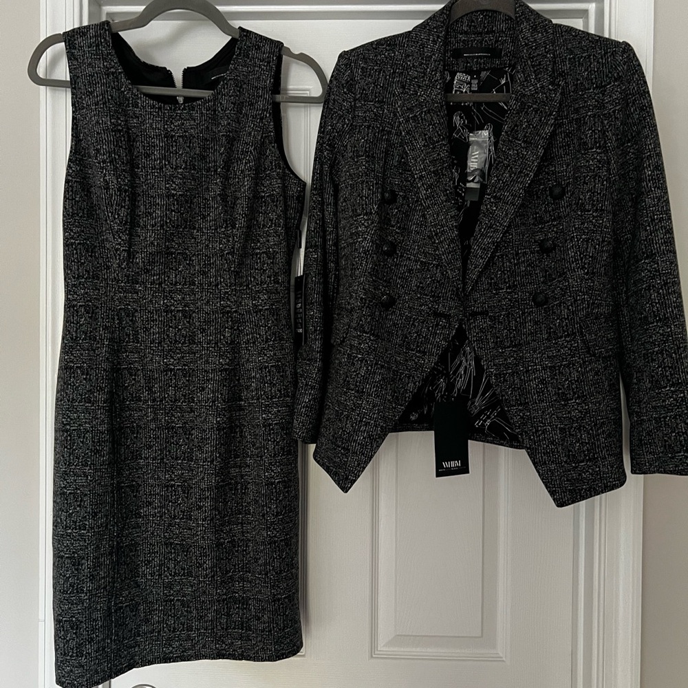 NWT White House Black Market Black Tweed Dress and Blazer Set
